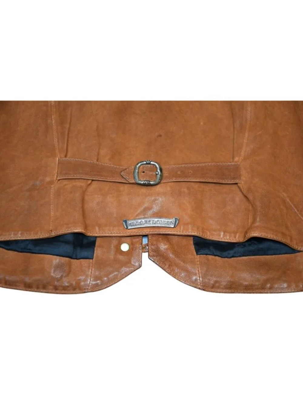 Chrome Hearts L Lng Bck Leather Vest Floral Button Brown S